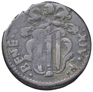 obverse: Rame Pontificio da Benedetto XIV (Gubbio e Ravenna), parte IV - GUBBIO - Benedetto XIV (1740-1758) - Quattrino Munt. 542  CU. meglio di MB