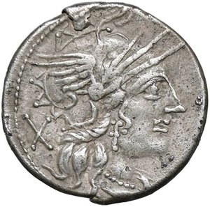 obverse: ROMANE REPUBBLICANE - PAPIRIA - Cn. Papirius Carbo (121 a.C.) - Denario B. 7; Cr. 279/1  (AG g. 3,81). qBB