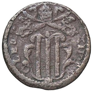 obverse: Rame Pontificio da Benedetto XIV (Gubbio e Ravenna), parte IV - GUBBIO - Benedetto XIV (1740-1758) - Quattrino Munt. 565 (tipo) RR CU I quattrini con leggenda CLEM.XIV e lo stemma di Benedetto XIV non sani stati emessi sotto Clemente XIV, ma vanno attribuiti a Benedetto XIV (Vedi Muntoni nota a pag. 273). meglio di MB