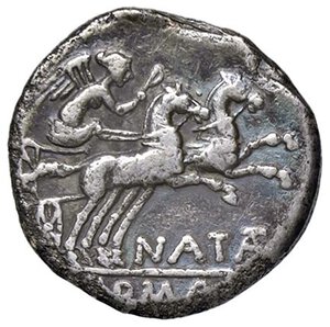 reverse: ROMANE REPUBBLICANE - PINARIA - Pinarius Natta (149 a.C.) - Denario B. 1; Cr. 208/1  (AG g. 3,65). BB