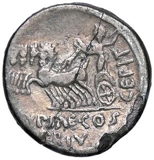 reverse: ROMANE REPUBBLICANE - PLAUTIA - P. Plautius Hypsaeus (60 a.C.) - Denario B. 12; Cr. 420/2  (AG g. 3,01) Frattura ricomposta. MB