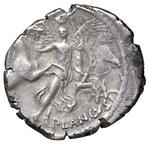 reverse: ROMANE REPUBBLICANE - PLAUTIA - L. Plautius Plancus (47 a.C.) - Denario B. 14; Cr. 453/1c  (AG g. 3,69)R/PLANCVS. BB