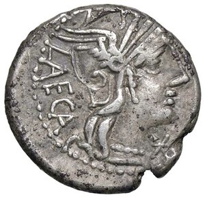 obverse: ROMANE REPUBBLICANE - PORCIA - M. Porcius Laeca (125 a.C.) - Denario B. 3; Cr. 270/1  (AG g. 3,85). qBB