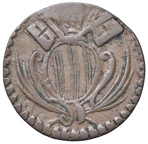 obverse: Rame Pontificio da Benedetto XIV (Gubbio e Ravenna), parte IV - RAVENNA - Benedetto XIV (1740-1758) - Quattrino Munt. manca; DV 397 RRR CU Asse ruotato di 180°. qBB