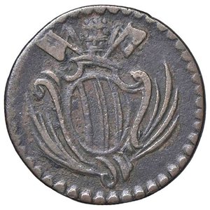 obverse: Rame Pontificio da Benedetto XIV (Gubbio e Ravenna), parte IV - RAVENNA - Benedetto XIV (1740-1758) - Quattrino Munt. manca; DV 415 RRR CU Asse ruotato di 180°. qBB