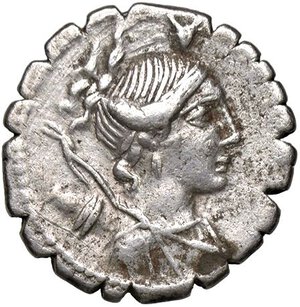 obverse: ROMANE REPUBBLICANE - POSTUMIA - A. Postumius A. f. Sp. n. Albinus (81 a.C.) - Denario serrato B. 7; Cr. 372/1  (AG g. 3,89). bel BB