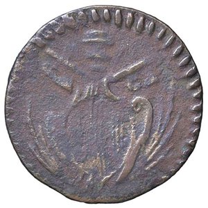 obverse: Rame Pontificio da Benedetto XIV (Gubbio e Ravenna), parte IV - RAVENNA - Benedetto XIV (1740-1758) - Quattrino Munt. 773; DV 381  CU Asse ruotato di 270°. meglio di MB