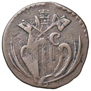 obverse: Rame Pontificio da Benedetto XIV (Gubbio e Ravenna), parte IV - RAVENNA - Benedetto XIV (1740-1758) - Quattrino Munt. 776; DV 378  CU Asse ruotato di 180°. meglio di MB