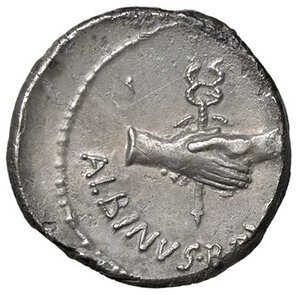 reverse: ROMANE REPUBBLICANE - POSTUMIA - C. Postumius (74 a.C.) - Denario B. 10; Cr. 450/2  (AG g. 3,44). BB/BB+