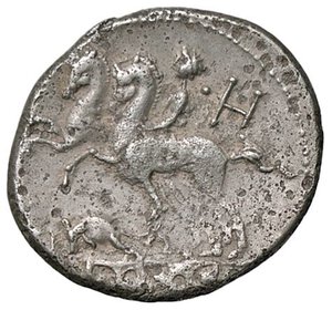 reverse: ROMANE REPUBBLICANE - QUINCTIA - Ti. Quinctius (112-111 a.C.) - Denario B. 6; Cr. 297/1  (AG g. 3,86) Porosità. qBB