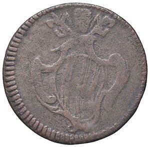 obverse: Rame Pontificio da Benedetto XIV (Gubbio e Ravenna), parte IV - RAVENNA - Benedetto XIV (1740-1758) - Quattrino Munt. 836; DV 230  CU Asse ruotato di 180°. MB