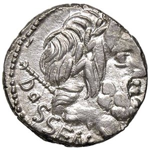 obverse: ROMANE REPUBBLICANE - RUBRIA - L. Rubrius Dossenus (87 a.C.) - Denario B. 1; Cr. 348/1  (AG g. 3,56). BB+