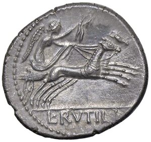 reverse: ROMANE REPUBBLICANE - RUTILIA - L. Rutilius Flaccus (77 a.C.) - Denario B. 1; Cr. 387/1  (AG g. 3,9). BB+