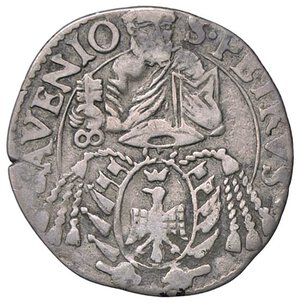 reverse: ZECCHE ITALIANE - AVIGNONE - Alessandro VII (1655-1667) - Carlino 1657 Ser. 145; Munt. 36a RRR (AG g. 1,82). MB+/qBB