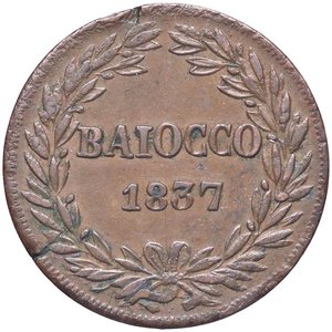 reverse: ZECCHE ITALIANE - BOLOGNA - Gregorio XVI (1831-1846) - Baiocco 1837 A. VII Pag. 199a; Mont. 188  CU. BB