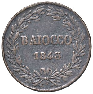 reverse: ZECCHE ITALIANE - BOLOGNA - Gregorio XVI (1831-1846) - Baiocco 1843 A. XIII Pag. 206a; Mont. 208 RR CU. qBB