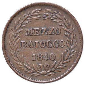 reverse: ZECCHE ITALIANE - BOLOGNA - Gregorio XVI (1831-1846) - Mezzo baiocco 1840 A. X   CU. BB+