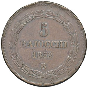 reverse: ZECCHE ITALIANE - BOLOGNA - Pio IX (1846-1866) - 5 Baiocchi 1852 A. VII Pag. 300; Mont. 258  CU  Colpetti. BB