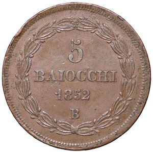 reverse: ZECCHE ITALIANE - BOLOGNA - Pio IX (1846-1866) - 5 Baiocchi 1852 A. VII Pag. 300; Mont. 258  CU. BB