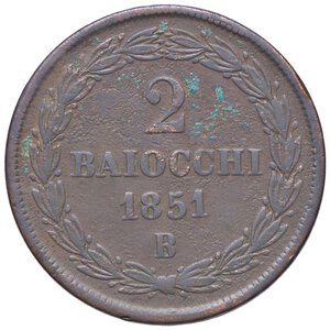 reverse: ZECCHE ITALIANE - BOLOGNA - Pio IX (1846-1866) - 2 Baiocchi 1851 A. V Pag. 310/a; Mont. 282/283  CU. qBB