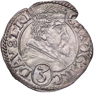 obverse: ZECCHE ITALIANE - BRESSANONE - Carlo Arciduca d Austria (1613-1624) - 3 Kreuzer 1617 MIR 88/4 R (AG g. 1,64) Frattura di conio. BB+