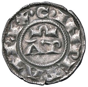 obverse: ZECCHE ITALIANE - BRINDISI - Enrico VI e Costanza (1195-1196) - Denaro Spahr 30; MIR 256 NC (MI g. 0,82). BB-SPL