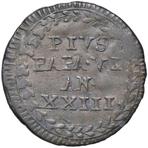 obverse: ZECCHE ITALIANE - FERMO - Pio VI (1775-1799) - Mezzo baiocco 1798 A. XXIII CNI 31; Munt. 325 RR CU. qBB