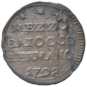 reverse: ZECCHE ITALIANE - FERMO - Pio VI (1775-1799) - Mezzo baiocco 1798 A. XXIII CNI 31; Munt. 325 RR CU. qBB