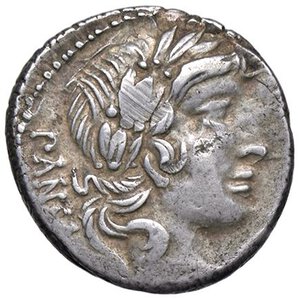 obverse: ROMANE REPUBBLICANE - VIBIA - C. Vibius C. F. Pansa (90 a.C.) - Denario B. 2; Cr. 342/5  (AG g. 3,92) Segno al D/. qBB