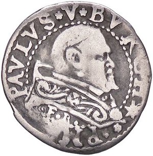 obverse: ZECCHE ITALIANE - FERRARA - Paolo V (1605-1621) - Mezzo grosso CNI 227; Munt. 226 R (AG g. 0,74). meglio di MB