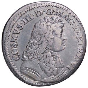 obverse: ZECCHE ITALIANE - FIRENZE - Cosimo III (1670-1723) - Testone 1677 CNI 41/45; MIR 333 RR (AG g. 8,63) Foro abilmente otturato. MB-BB