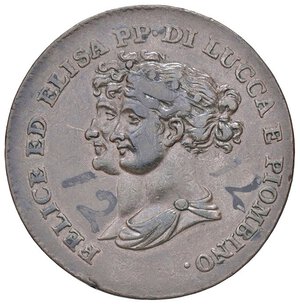 obverse: ZECCHE ITALIANE - LUCCA - Elisa Bonaparte e Felice Baciocchi (1805-1814) - 5 Centesimi 1806 Pag. 259; Mont. 444 R CU  Numeri scritti a pennarello al D/. qBB