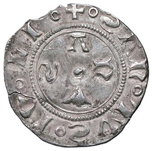 reverse: ZECCHE ITALIANE - MACERATA - Monetazione autonoma (1392-1447) - Bolognino CNI 21/48; Biaggi 1095 R (AG g. 0,74)Trifogli. qSPL