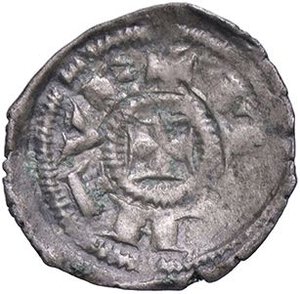 reverse: ZECCHE ITALIANE - MANTOVA - Anonime con simboli Vescovili (1150-1256) - Obolo CNI 10/14; MIR 364 R (MI g. 0,27) Con cartellino Rinaldi. BB