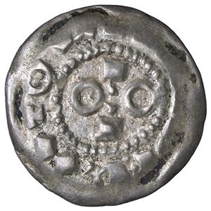 obverse: ZECCHE ITALIANE - MILANO - Ottone III (983-1002) - Denaro scodellato MIR 39  (AG g. 1,17). qSPL