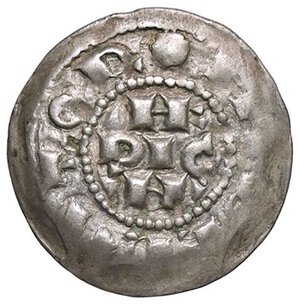 obverse: ZECCHE ITALIANE - MILANO - Enrico III, IV o V di Franconia (1039-1125) - Denaro scodellato MIR 48  (AG g. 1,02). SPL/qSPL