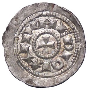 reverse: ZECCHE ITALIANE - MILANO - Monetazione comunale a nome di Enrico (1167-1250) - Denaro scodellato MIR 52  (AG g. 0,55). SPL-FDC