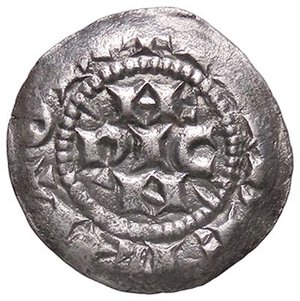 obverse: ZECCHE ITALIANE - MILANO - Monetazione comunale a nome di Enrico (1167-1250) - Denaro scodellato MIR 52  (AG g. 0,6). SPL+