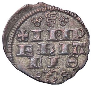 obverse: ZECCHE ITALIANE - MILANO - Barnabò Visconti (1378-1385) - Denaro Imperiale Crippa 6; MIR 115 NC (MI g. 0,51). BB