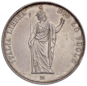 obverse: ZECCHE ITALIANE - MILANO - Governo Provvisorio (1848) - 5 Lire 1848 Pag. 213a; Mont. 426 R AG Base più spessa e stella vicina alla testa. SPL