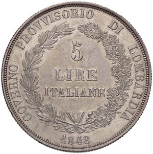 reverse: ZECCHE ITALIANE - MILANO - Governo Provvisorio (1848) - 5 Lire 1848 Pag. 213a; Mont. 426 R AG Base più spessa e stella vicina alla testa. SPL