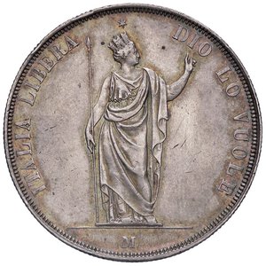 obverse: ZECCHE ITALIANE - MILANO - Governo Provvisorio (1848) - 5 Lire 1848 Pag. 213a; Mont. 426 R AG Base più spessa e stella vicina alla testa Patinata. qSPL