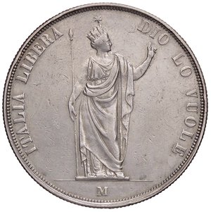 obverse: ZECCHE ITALIANE - MILANO - Governo Provvisorio (1848) - 5 Lire 1848 Pag. 213b; Mont. 427 RR AG Rami della corona lunghi. BB+