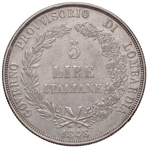 reverse: ZECCHE ITALIANE - MILANO - Governo Provvisorio (1848) - 5 Lire 1848 Pag. 213b; Mont. 427 RR AG Rami della corona lunghi. BB+