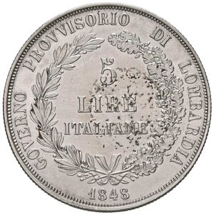 reverse: ZECCHE ITALIANE - MILANO - Governo Provvisorio (1848) - 5 Lire 1848 Pag. 213; Mont. 425  AG  Segni di pulitura, colpetto. qBB