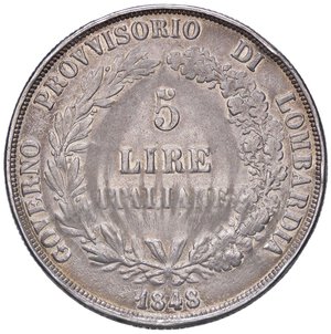 reverse: ZECCHE ITALIANE - MILANO - Governo Provvisorio (1848) - 5 Lire 1848 Pag. 213; Mont. 425  AG  Da montatura. meglio di MB