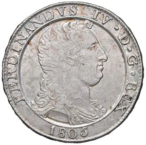 obverse: ZECCHE ITALIANE - NAPOLI - Ferdinando IV di Borbone (secondo periodo, 1799-1805) - Piastra 1805 Mont. 348/351  AG. BB+/qSPL