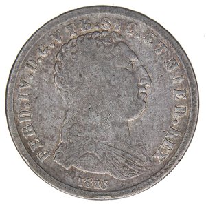 obverse: ZECCHE ITALIANE - NAPOLI - Ferdinando IV di Borbone (terzo periodo,1815-1816) - Mezza piastra 1816 P.R. 6; Mont. 533/534 RR AG. qBB