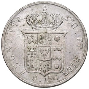 reverse: ZECCHE ITALIANE - NAPOLI - Ferdinando II di Borbone (1830-1859) - Piastra 1857 P.R. 86; Mont. 808/816  AG  Lieve mancanza al bordo. BB/BB+