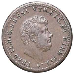 obverse: ZECCHE ITALIANE - NAPOLI - Ferdinando II di Borbone (1830-1859) - Mezzo tornese 1853 P.R. 316; Mont. 1250/1253 R CU. BB+